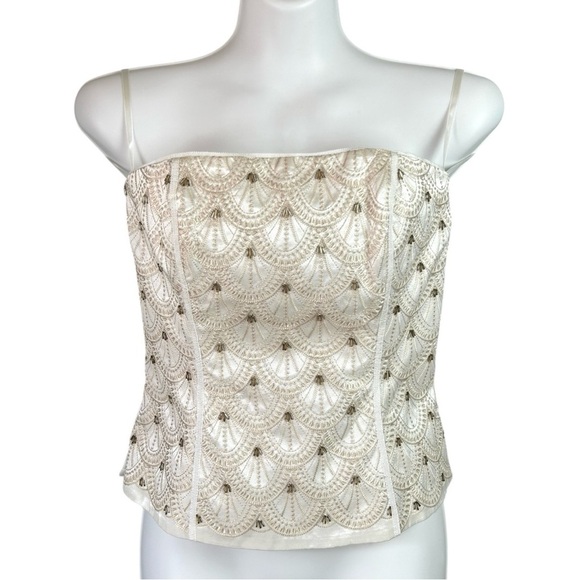 NWT White House Black Market Corset Women's Sz 4 Beaded Embroidered Beige Ivory - Picture 1 of 10